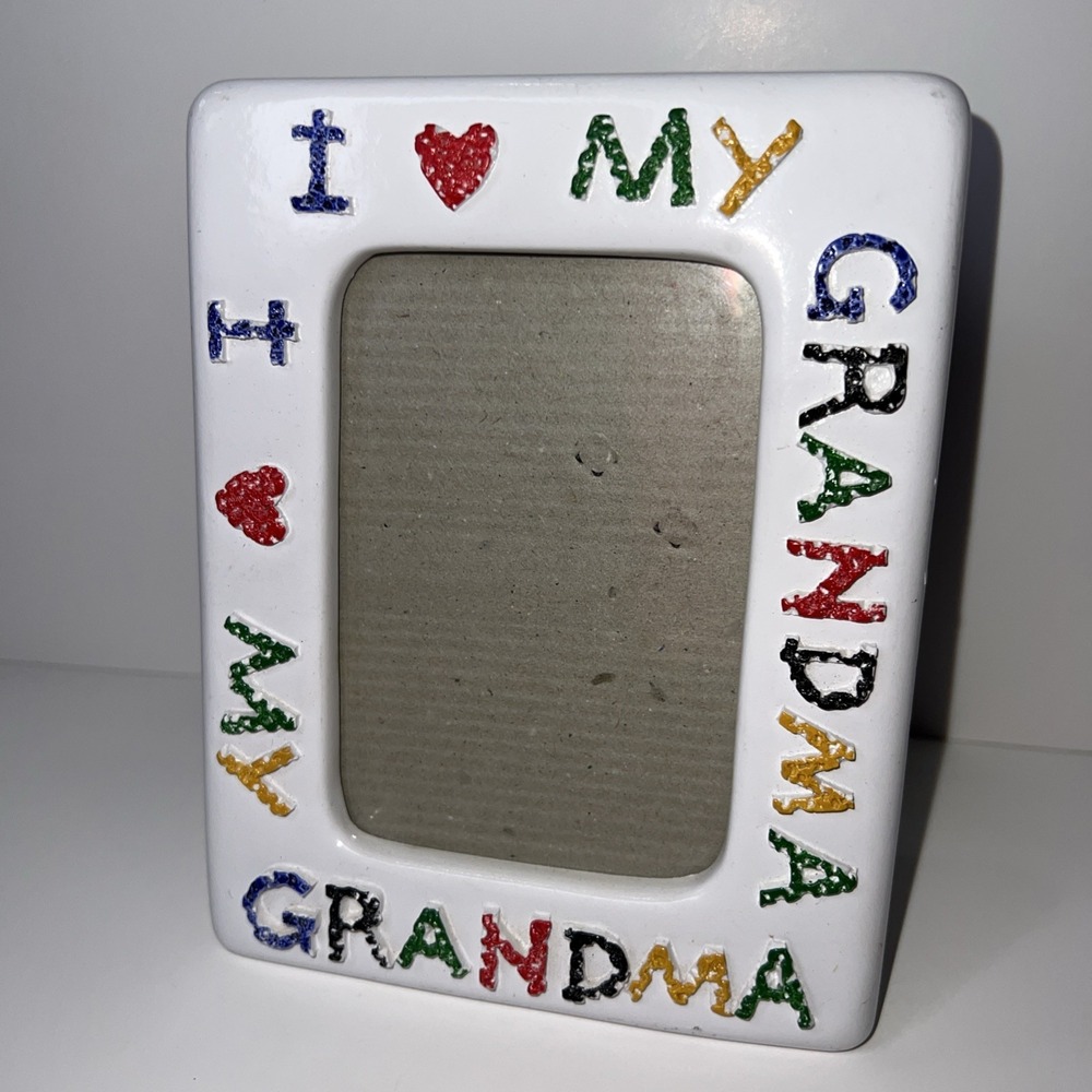 Vintage I Love My Grandma Ceramic Picture Frame Rainbow Mountain Inc 3x4